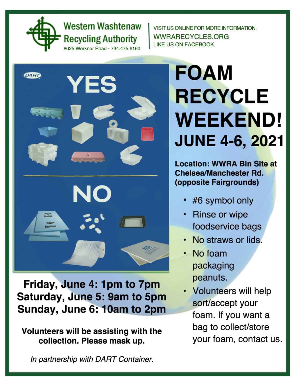 Foam Recycle Weekend! June 46, 2021 Western Washtenaw Recycling