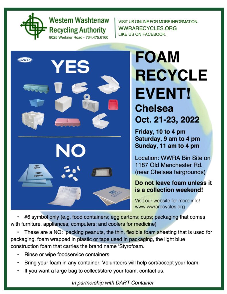 Next Foam Weekend! Western Washtenaw Recycling Authority